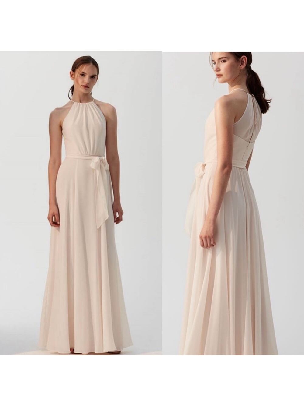 Amsale Kyra Formal Dress Gown Flat Chiffon Fawn Women's Size 12 NWT